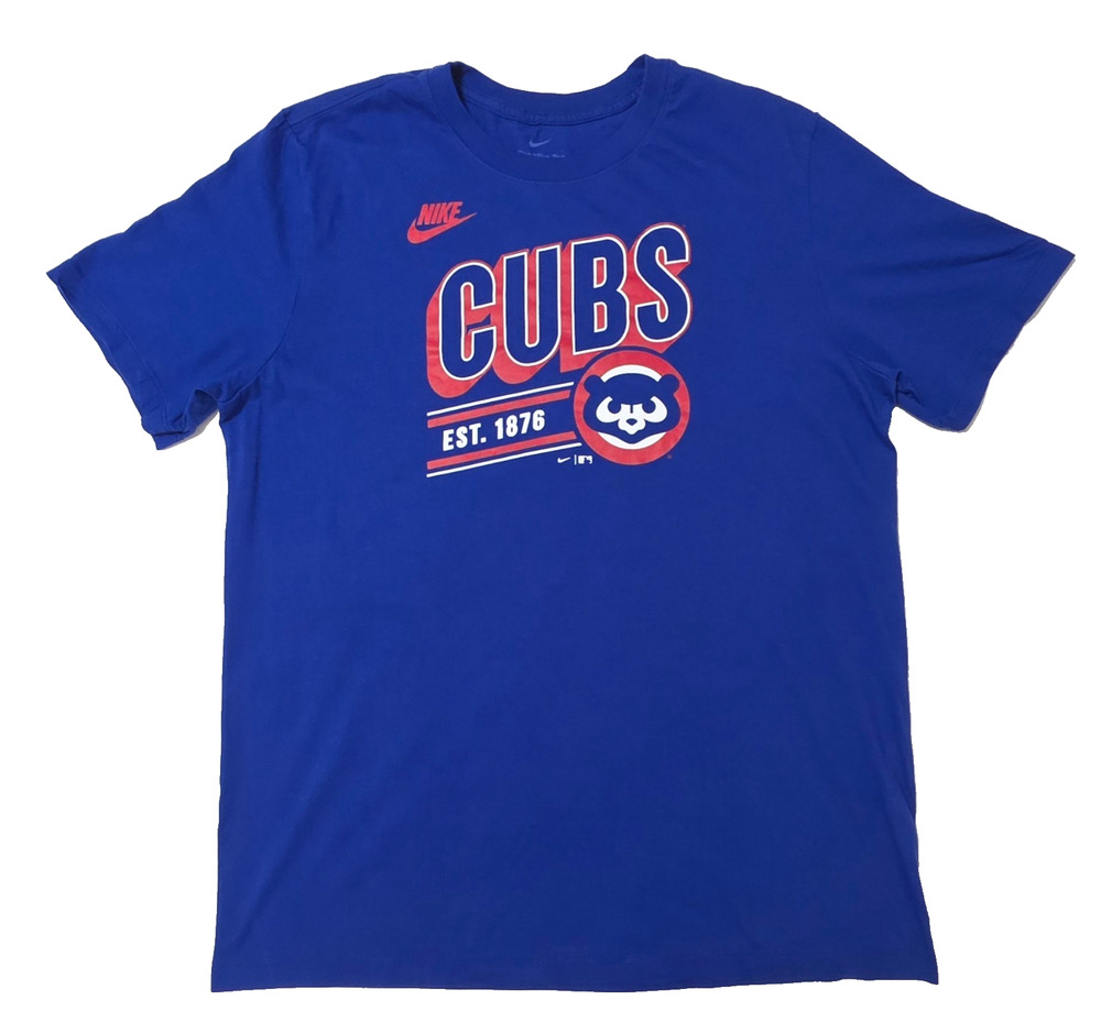 Nike Chicago Cubs Shirt Mens Large Blue MLB Graphic Tee Est 1876 Baseball Cotton